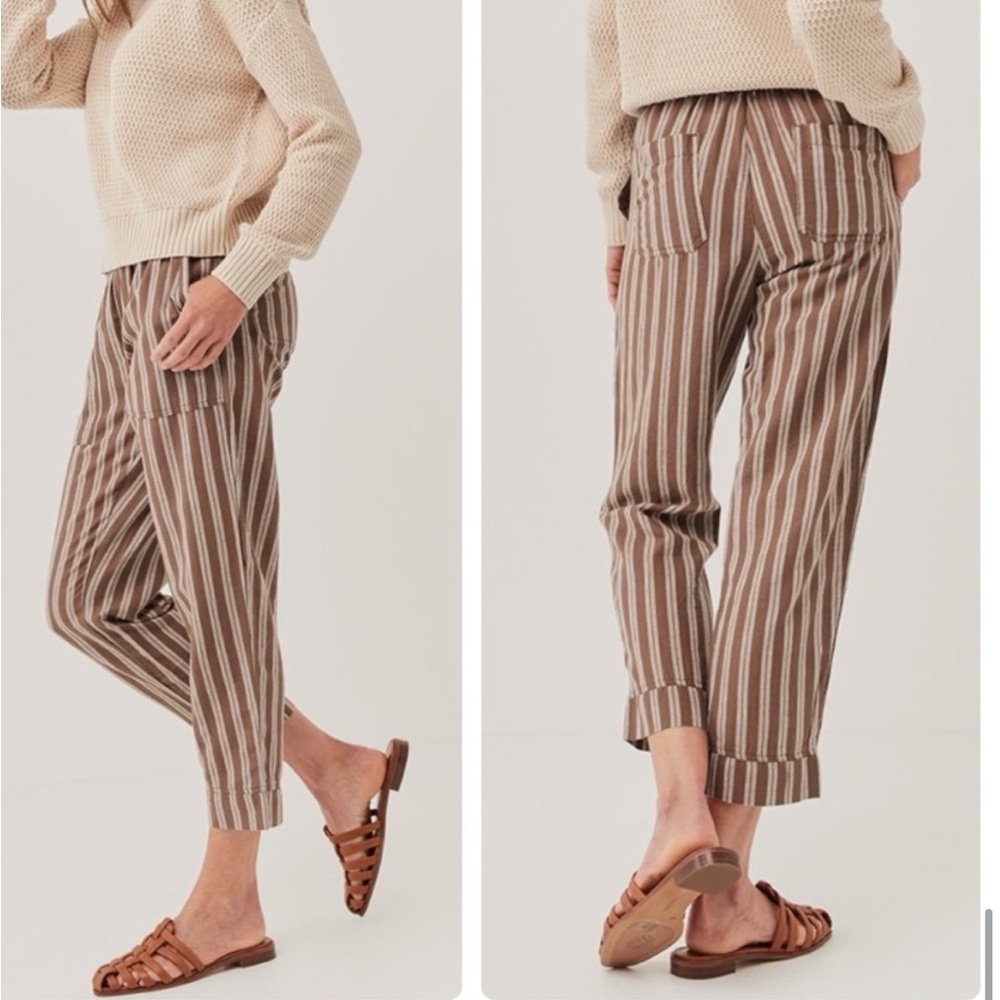 Pact Women's Brown & White Striped Cotton Pants